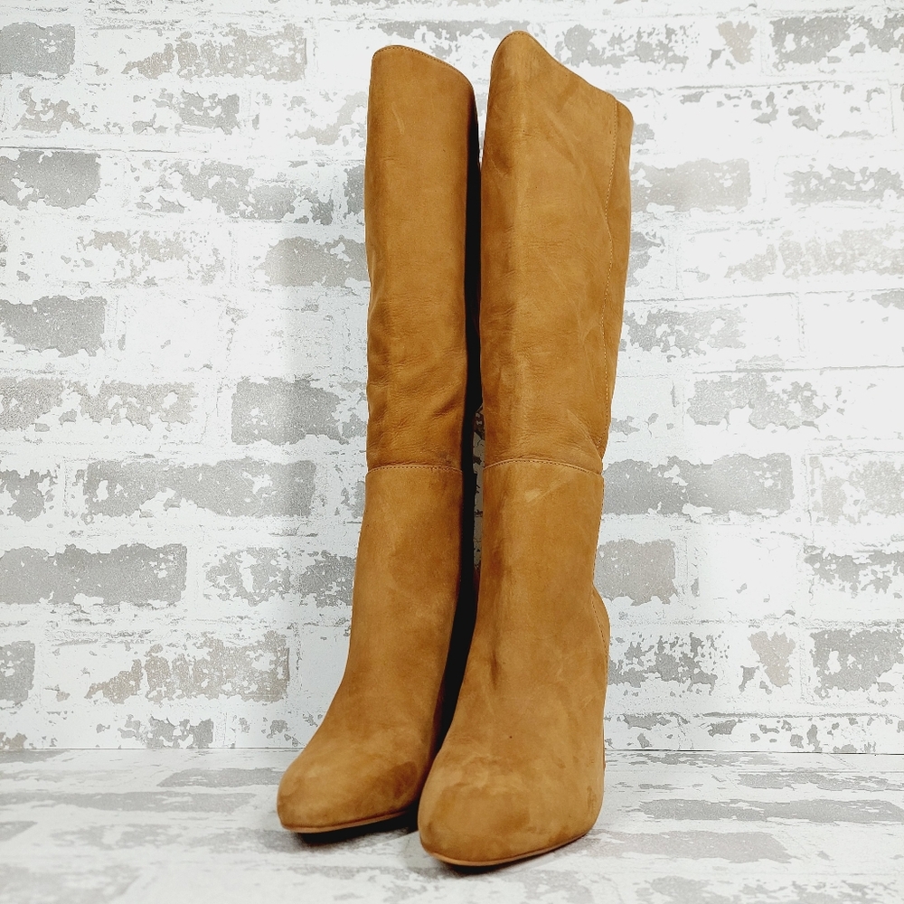 NEW Steve Madden NINNY Tan Suede Heeled Boots M93 - Picture 2 of 12